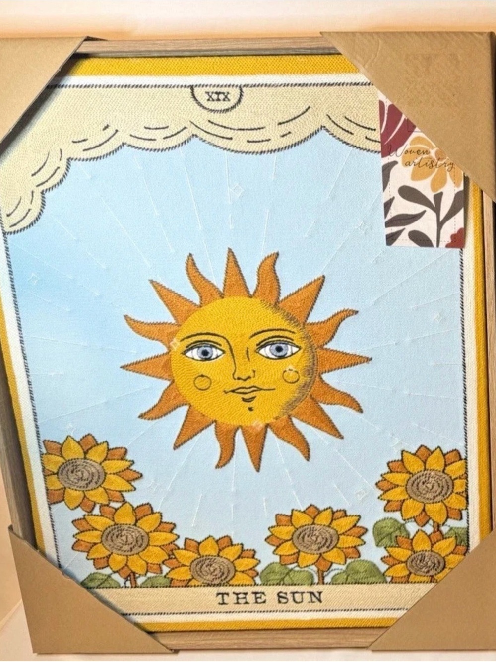 BP Home Woven The Sun Tarot Embroidery Sunflower Wall Art 17x21   SHIPS FAST